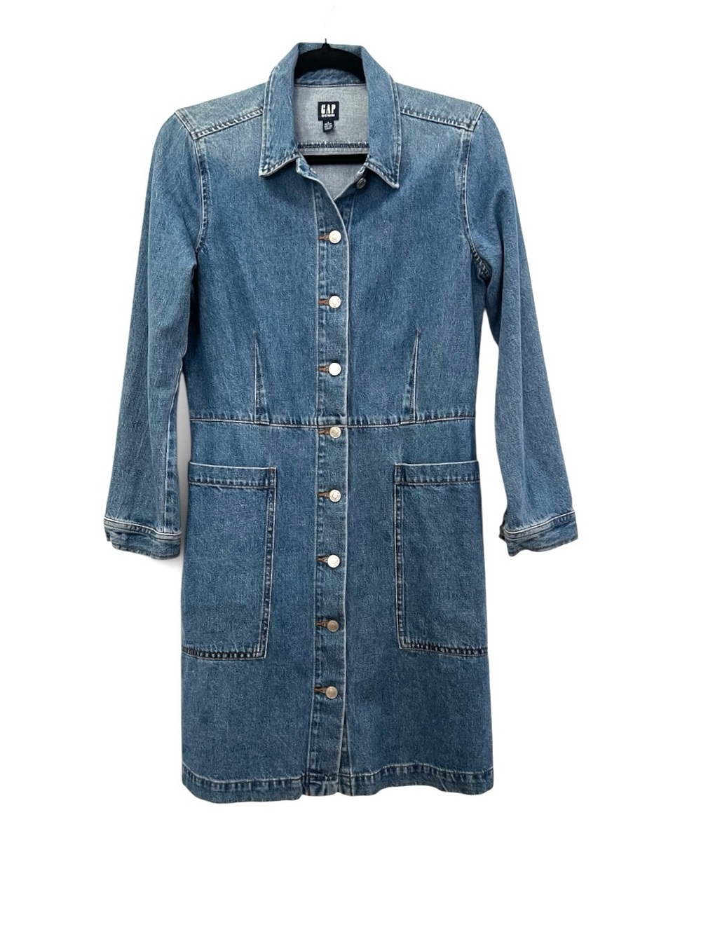 GAP Blue Denim Button-Front Midi Utility Shirt Dress w Pockets Size S